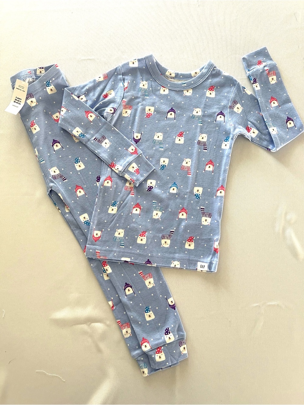 4 Baby GAP Blue Holiday Polar Bear Print Pajama Set